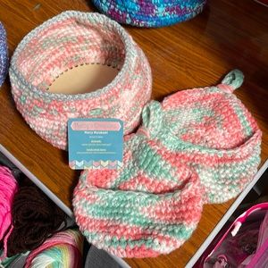 Crocheted baskets, Coral and Teal. . Handmade by me. You get all 3.